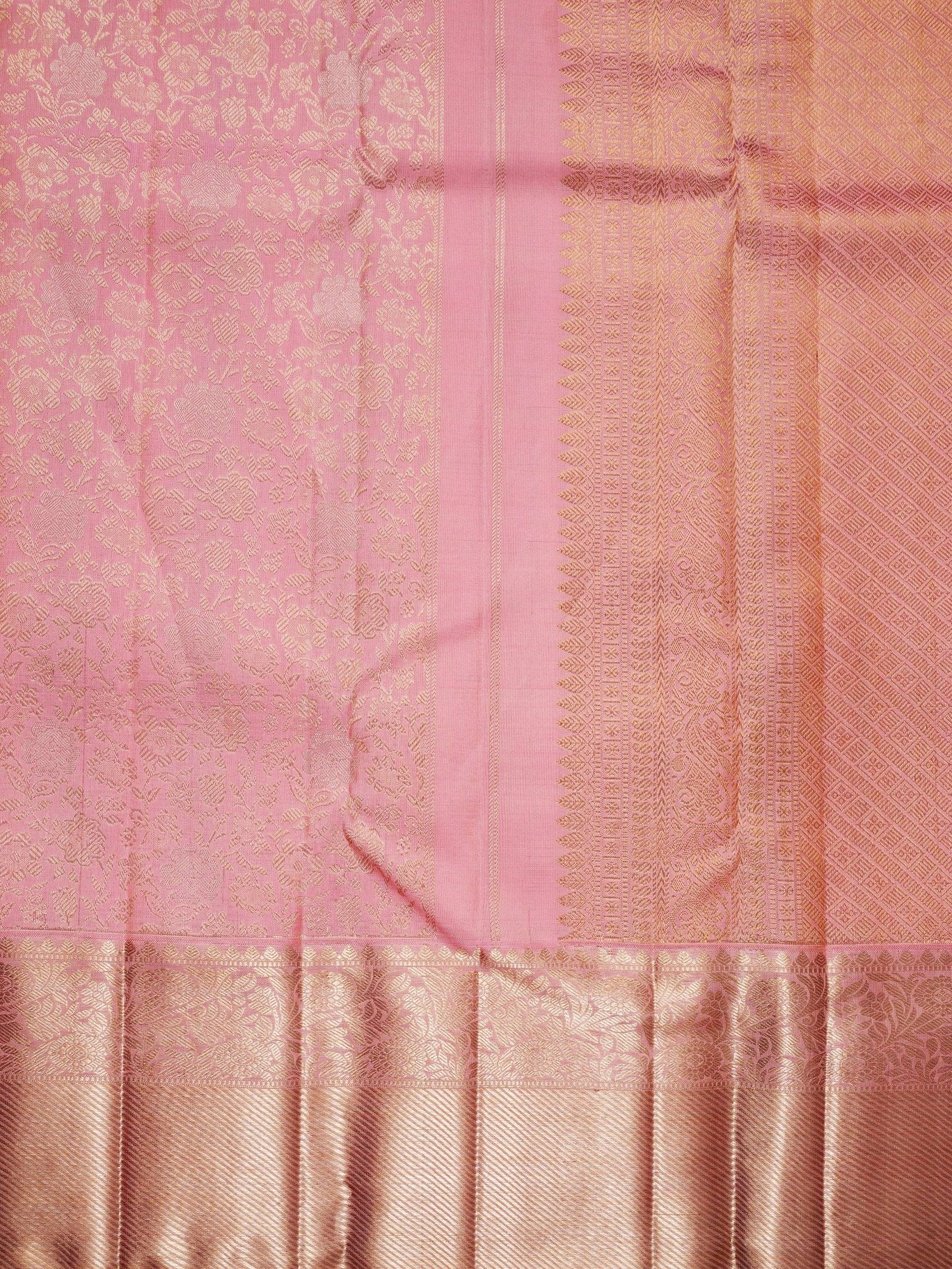 Kanchipuram Silk Pink 100% Pure Silk  Manoranjitham Weaves - Handloom Store