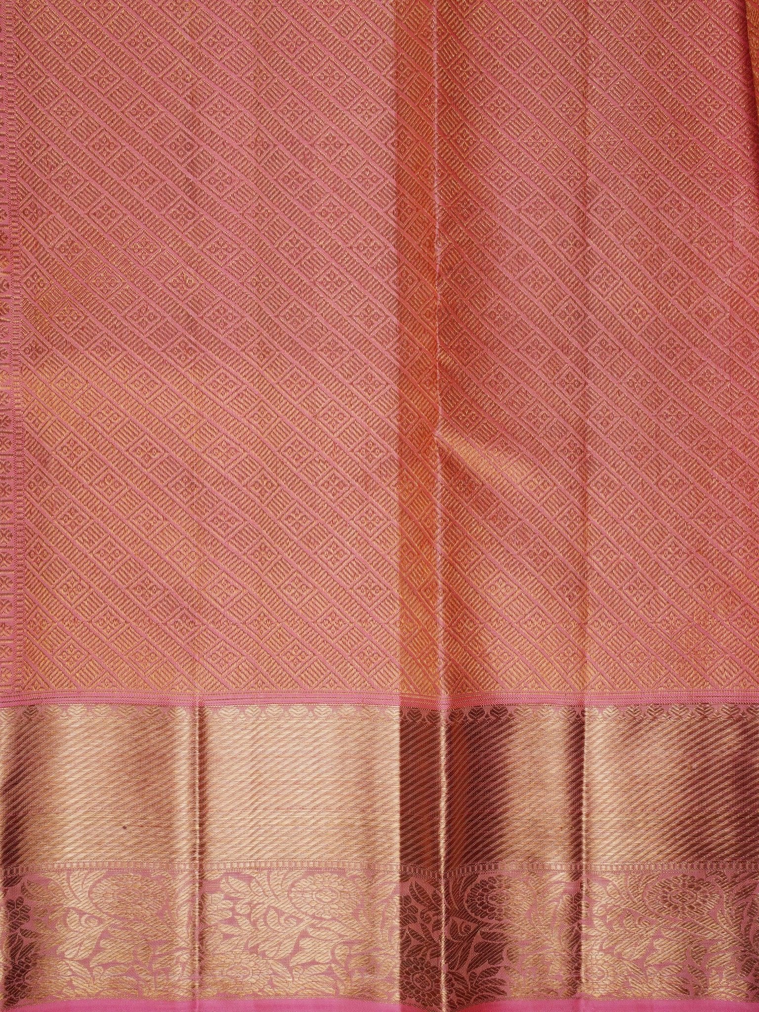 Kanchipuram Silk Pink 100% Pure Silk  Manoranjitham Weaves - Handloom Store