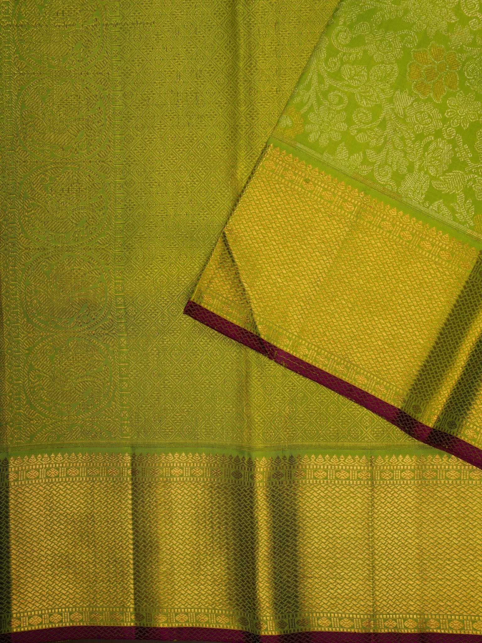 Kanchipuram Silk Green  100% Pure Silk  Manoranjitham Weaves - Handloom Store