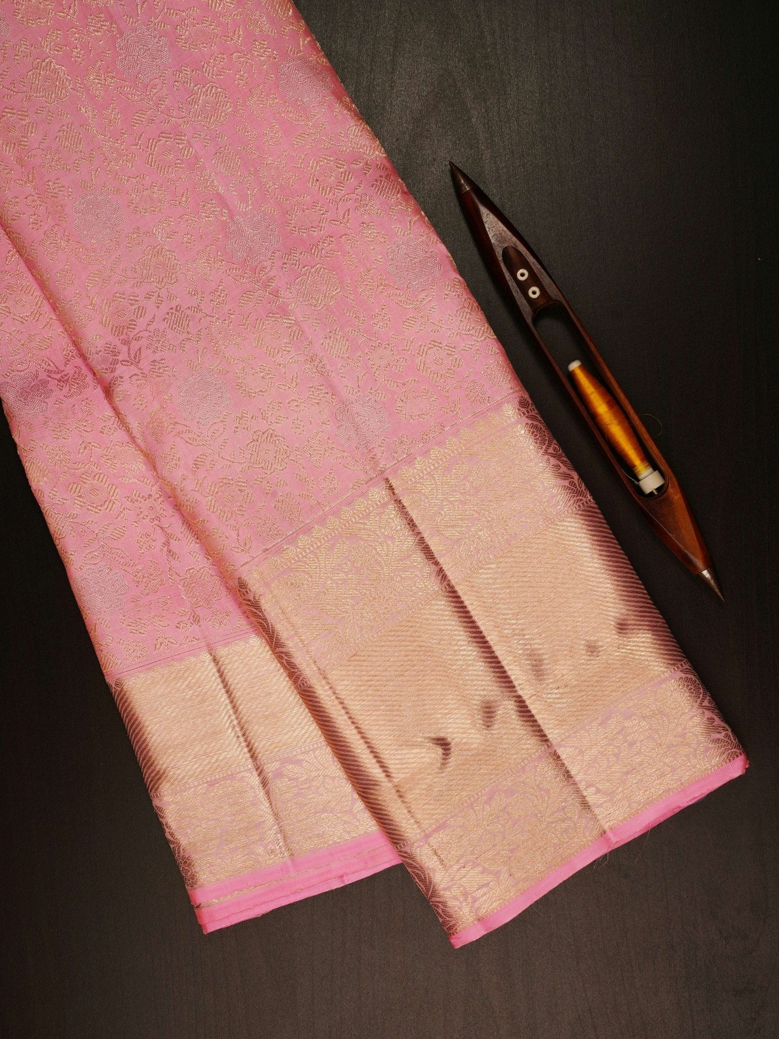 Kanchipuram Silk Pink 100% Pure Silk  Manoranjitham Weaves - Handloom Store