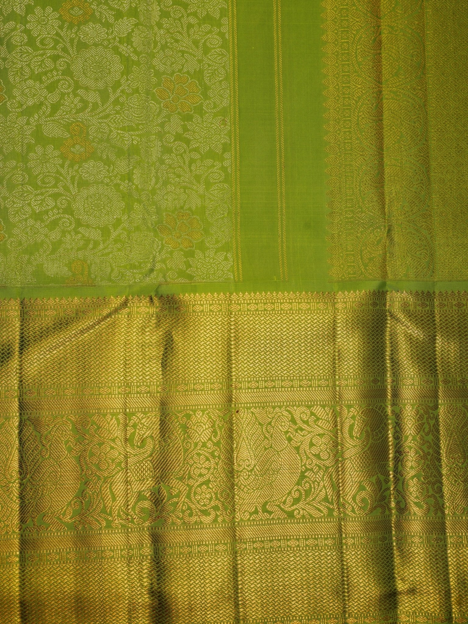 Kanchipuram Silk Green  100% Pure Silk  Manoranjitham Weaves - Handloom Store