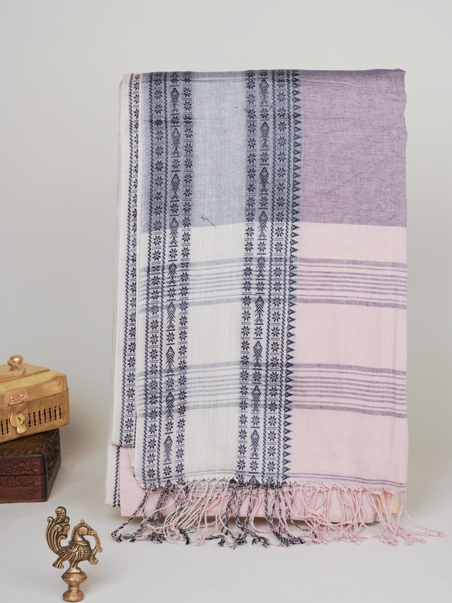 Handspun Cotton Peach Cream Handpsun Cotton Manoranjitham Weaves - Handloom Store