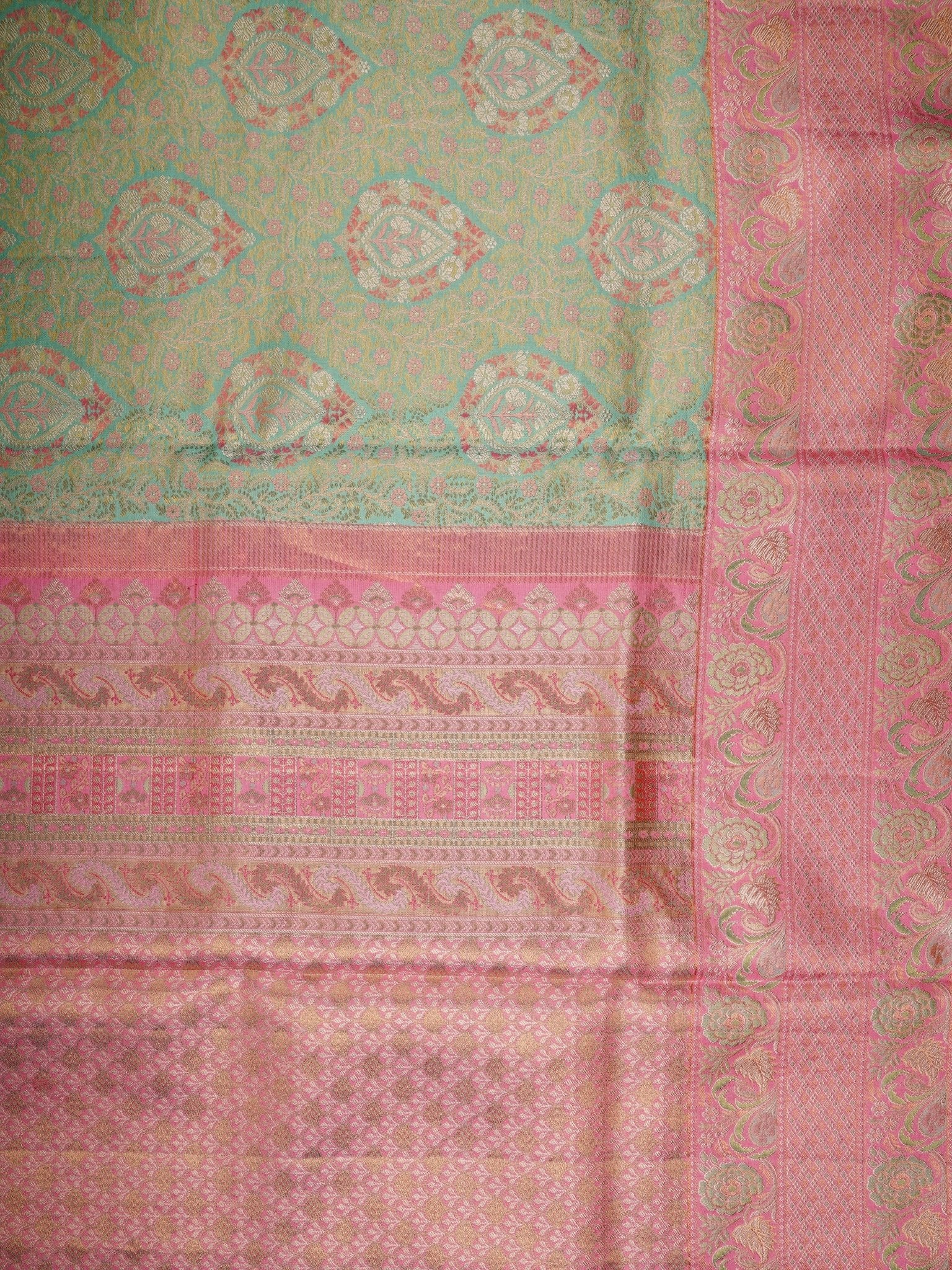 Kanchipuram Silk Mint Green 100% Pure Silk  Manoranjitham Weaves - Handloom Store