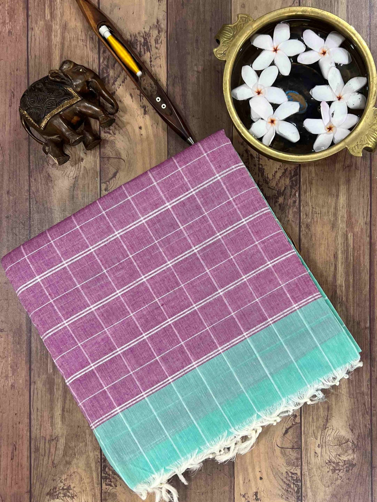 Bengal Cottons Turquoise 100% Pure Cotton Manoranjitham Weaves - Handloom Store