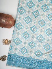 Satin Sea Blue  Semi Mushru Manoranjitham Weaves - Handloom Store