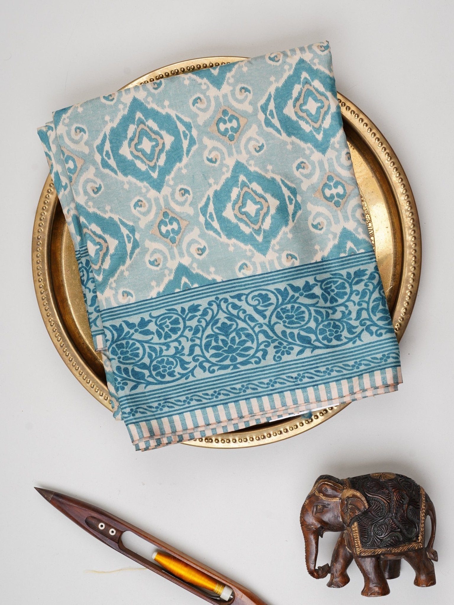 Satin Sea Blue  Semi Mushru Manoranjitham Weaves - Handloom Store