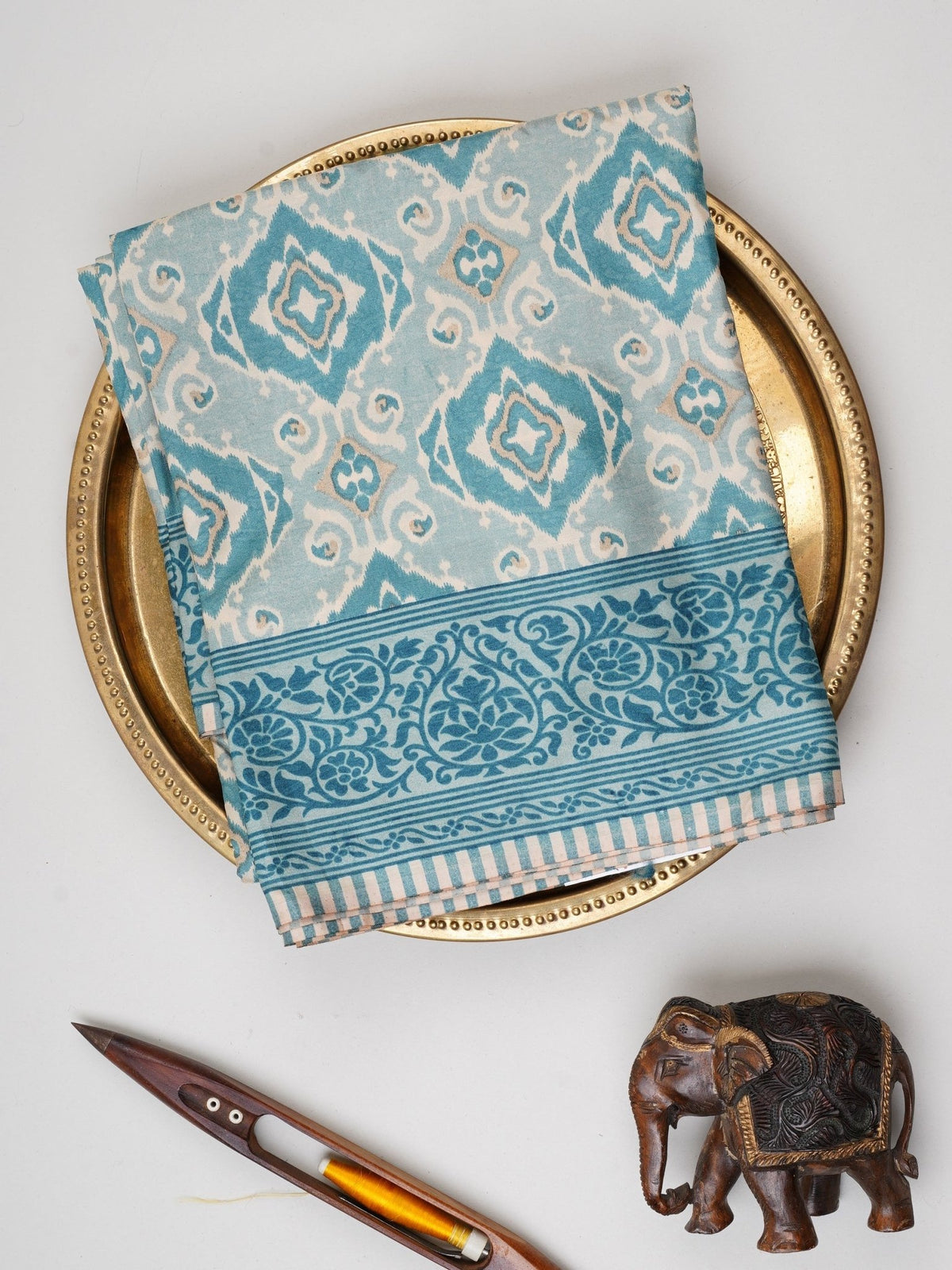 Satin Sea Blue  Semi Mushru Manoranjitham Weaves - Handloom Store