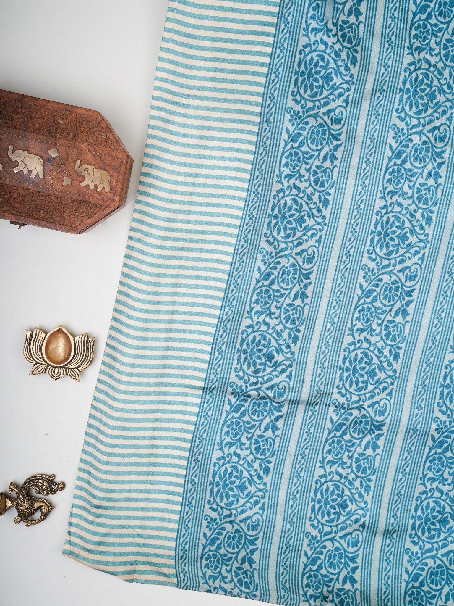 Satin Sea Blue  Semi Mushru Manoranjitham Weaves - Handloom Store