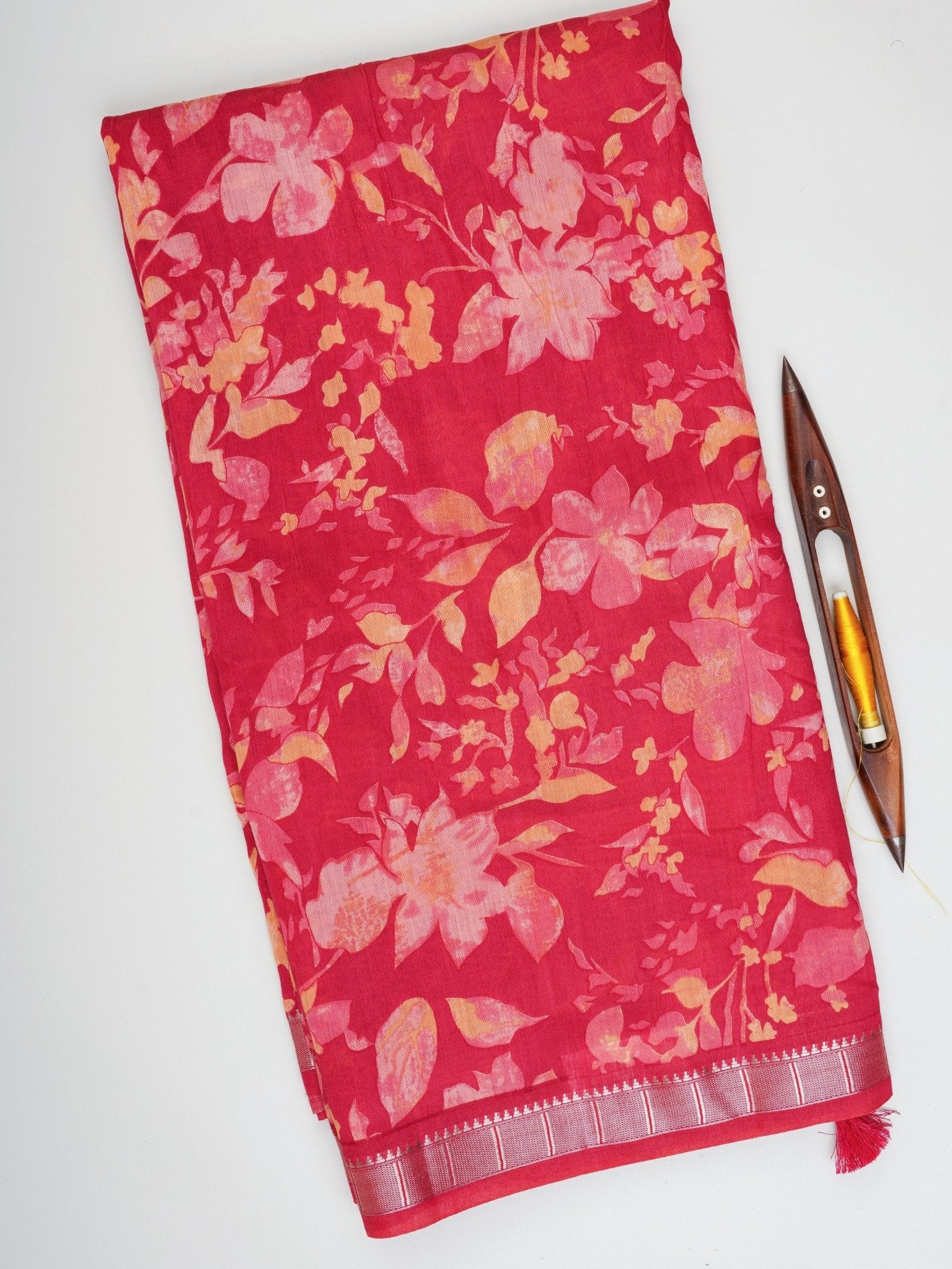 Satin Crimson Silk Cotton  Manoranjitham Weaves - Handloom Store