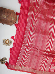 Satin Crimson Silk Cotton  Manoranjitham Weaves - Handloom Store