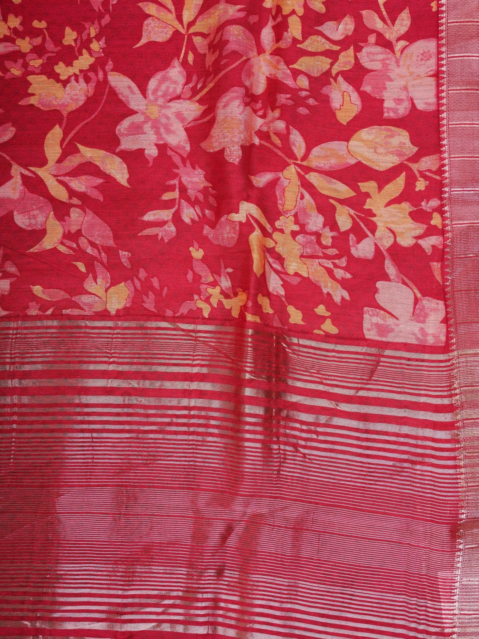 Satin Crimson Silk Cotton  Manoranjitham Weaves - Handloom Store