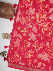 Satin Crimson Silk Cotton  Manoranjitham Weaves - Handloom Store