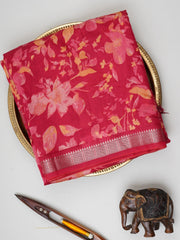 Satin Crimson Silk Cotton  Manoranjitham Weaves - Handloom Store