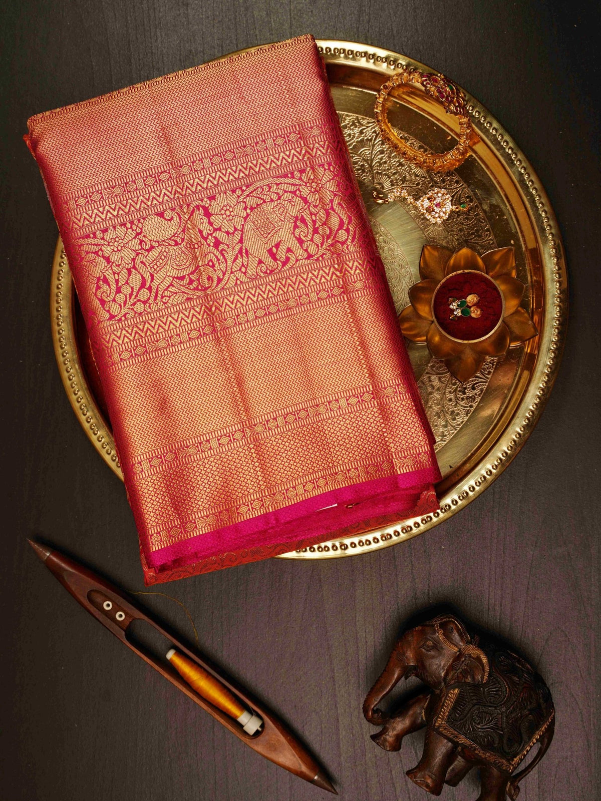 Kanchipuram Silk Orange  100% Pure Silk  Manoranjitham Weaves - Handloom Store