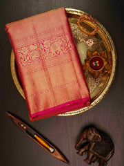 Kanchipuram Silk Orange  100% Pure Silk  Manoranjitham Weaves - Handloom Store
