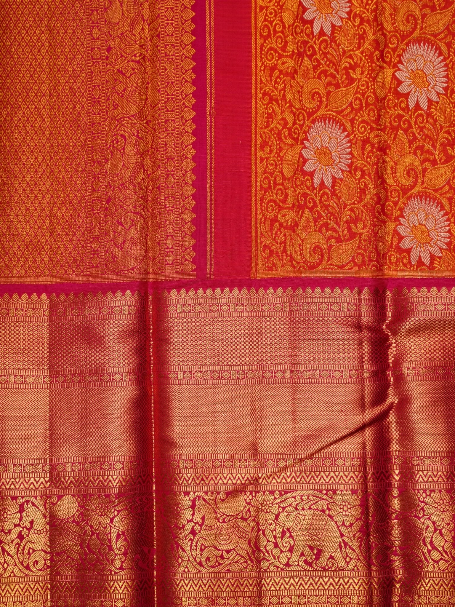 Kanchipuram Silk Orange  100% Pure Silk  Manoranjitham Weaves - Handloom Store