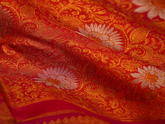 Kanchipuram Silk Orange  100% Pure Silk  Manoranjitham Weaves - Handloom Store