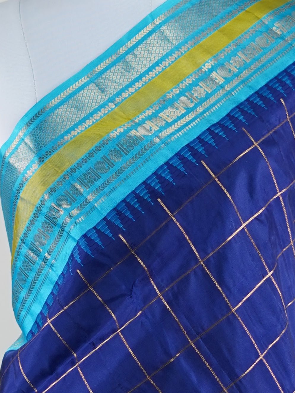 Gadwal Silk Royal Blue 100% Pure Silk  - Manoranjitham Weaves - Handloom Store