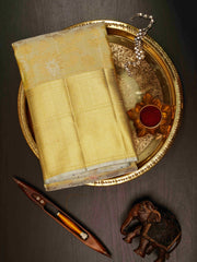 Kanchipuram Silk Light Yellow 100% Pure Silk  Manoranjitham Weaves - Handloom Store