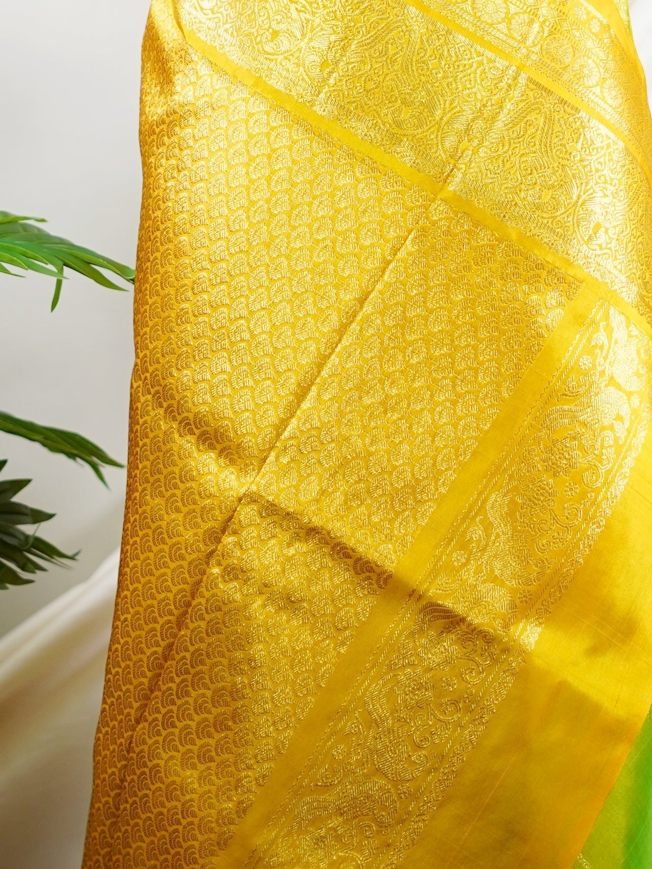 Venkatagiri Silk Parrot Green 100% Pure Silk  - Manoranjitham Weaves - Handloom Store
