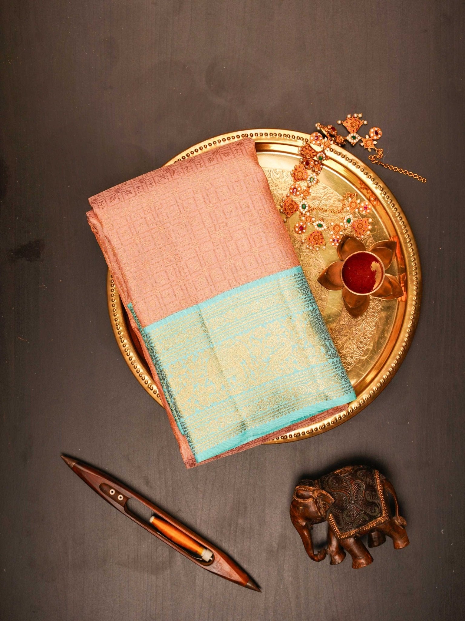 Kanchipuram Silk Peach 100% Pure Silk 
