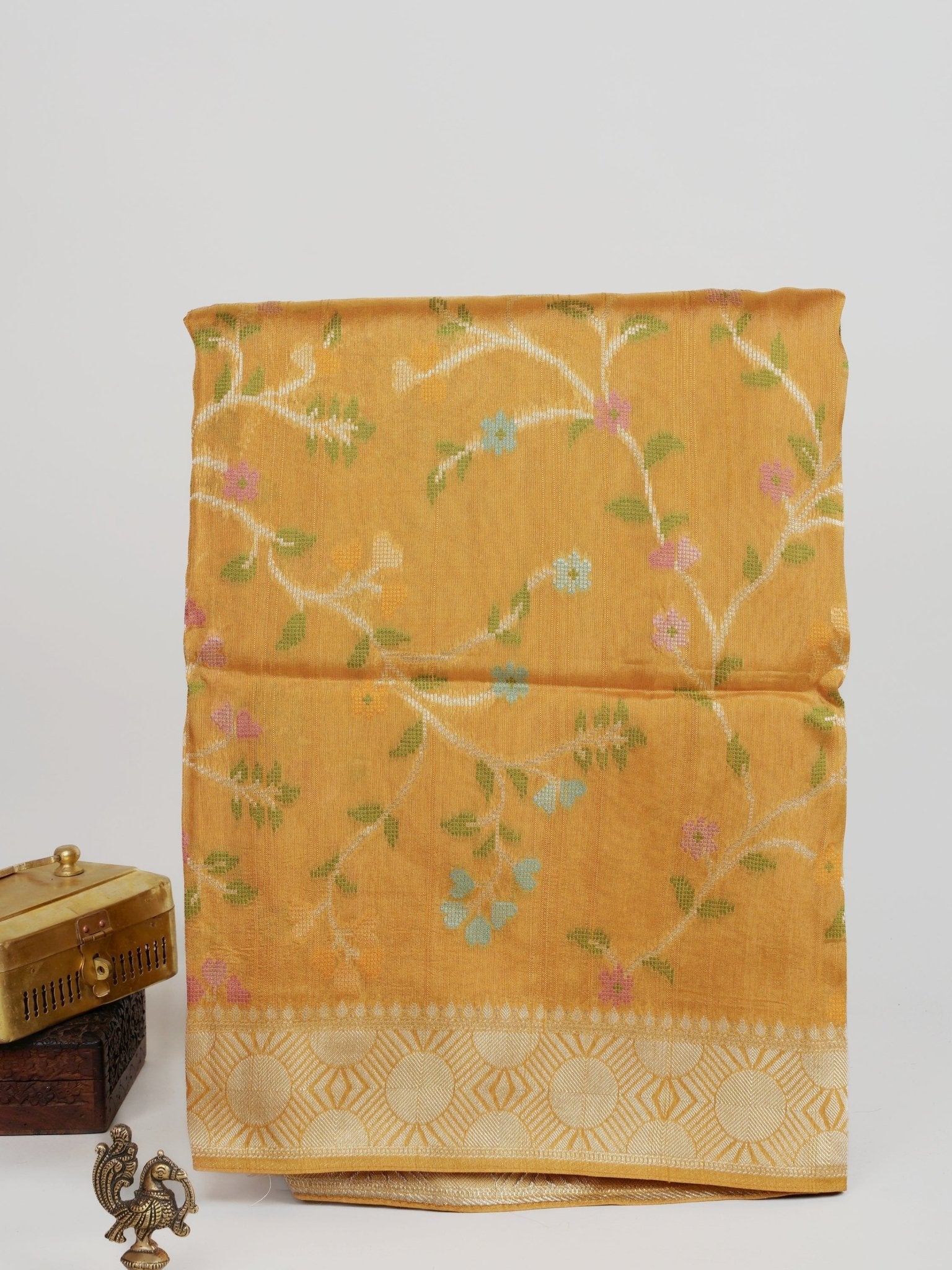 Georgette Yellow  Tussar Georgette - Manoranjitham Weaves - Handloom Store