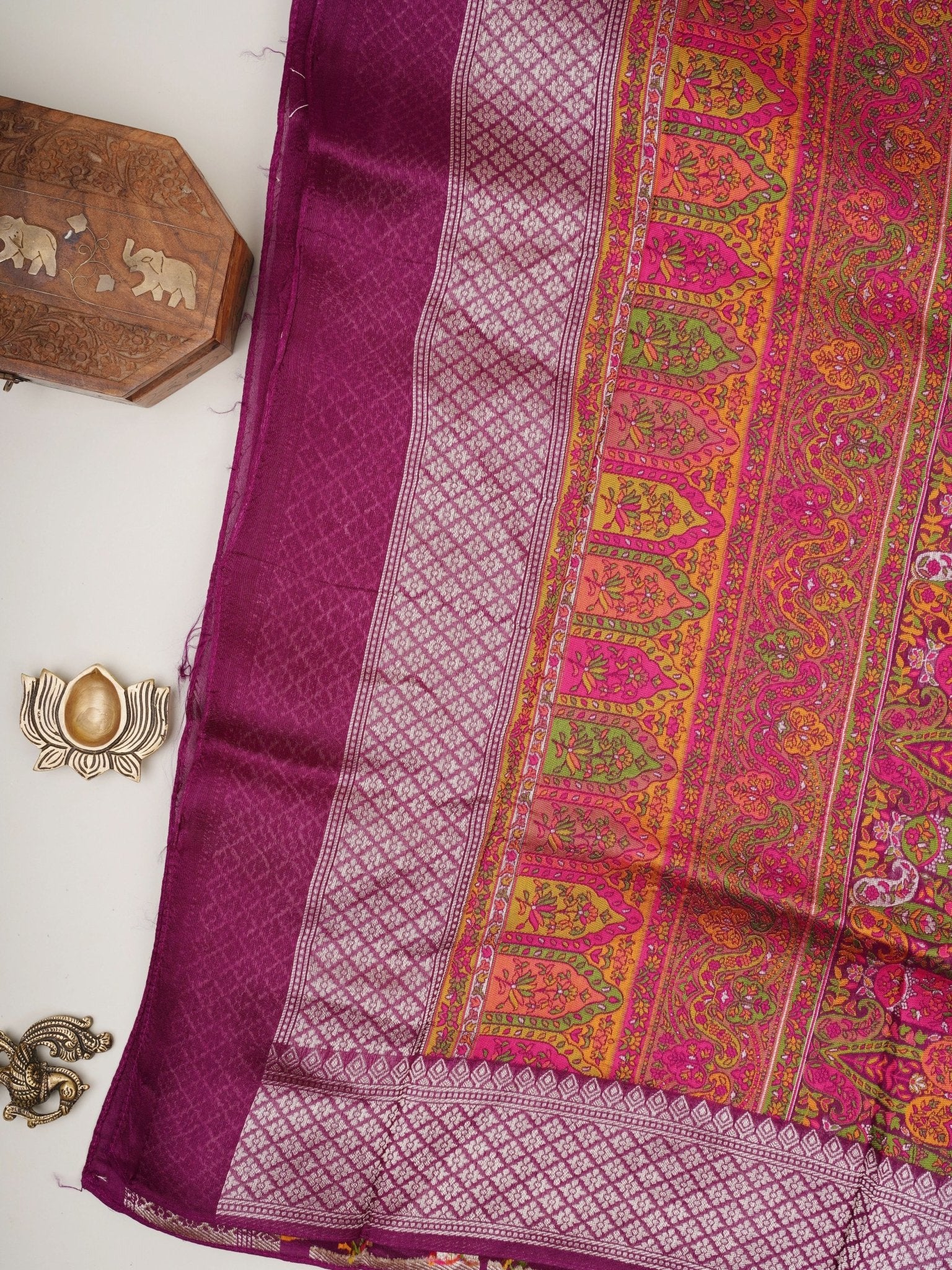 Georgette Magenta Pink Tussar Georgette - Manoranjitham Weaves - Handloom Store
