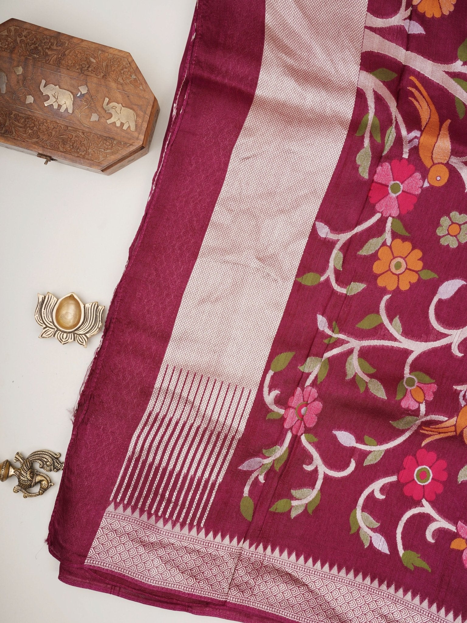 Georgette Maroon Tussar Georgette - Manoranjitham Weaves - Handloom Store