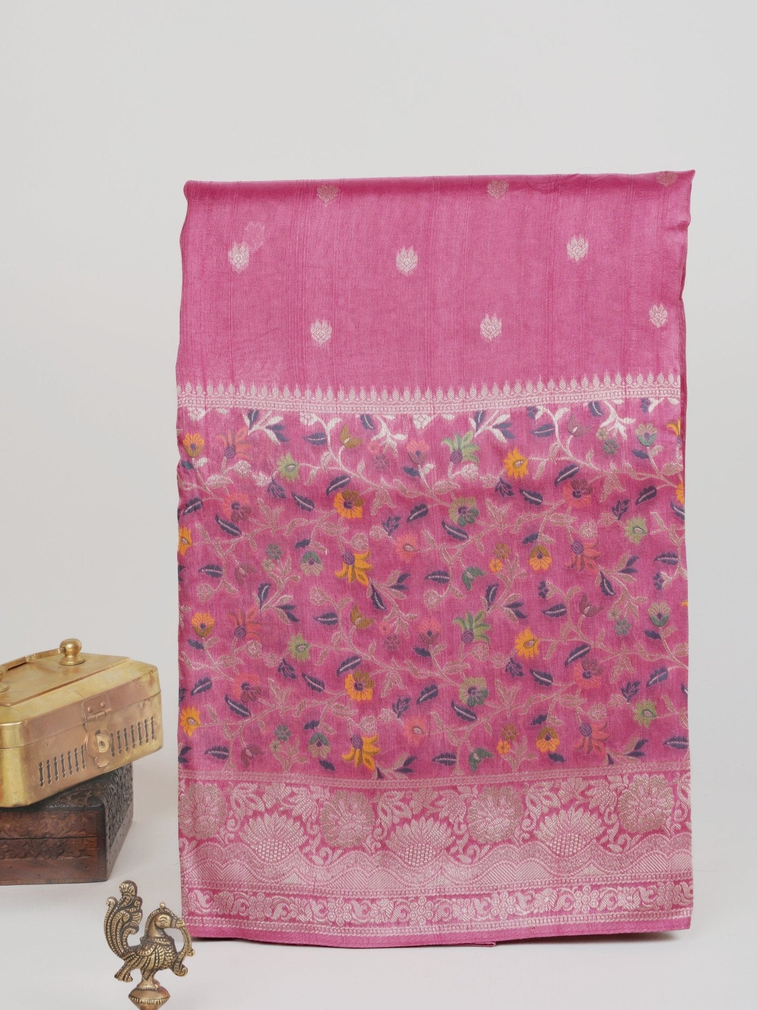 Georgette Pink Tussar Georgette - Manoranjitham Weaves - Handloom Store
