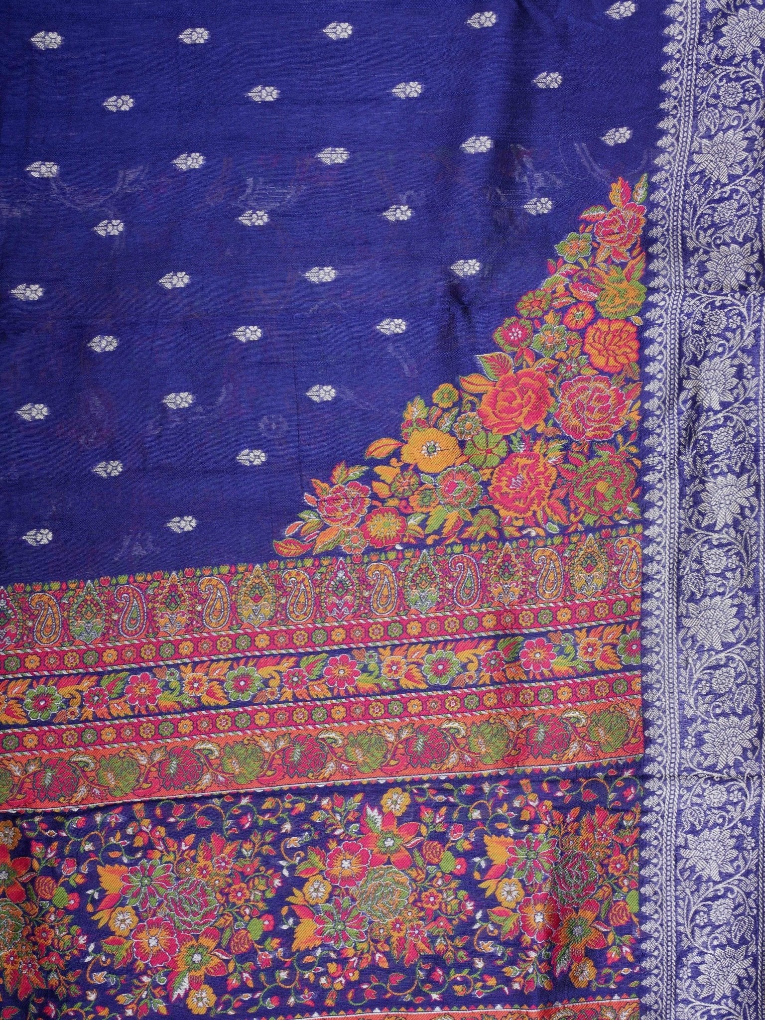 Georgette Royal Blue Tussar Georgette - Manoranjitham Weaves - Handloom Store