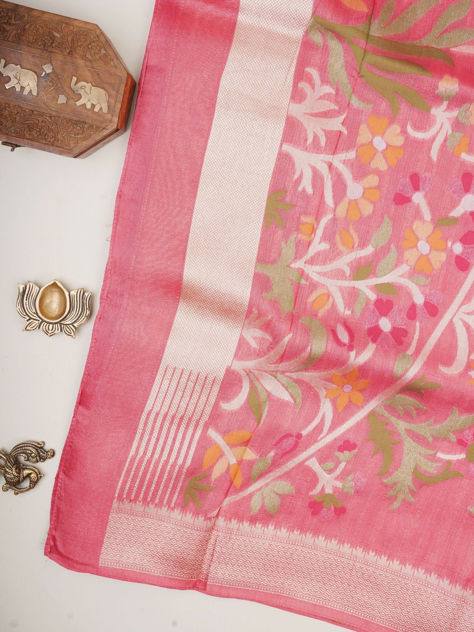 Georgette Pink Tussar Georgette - Manoranjitham Weaves - Handloom Store
