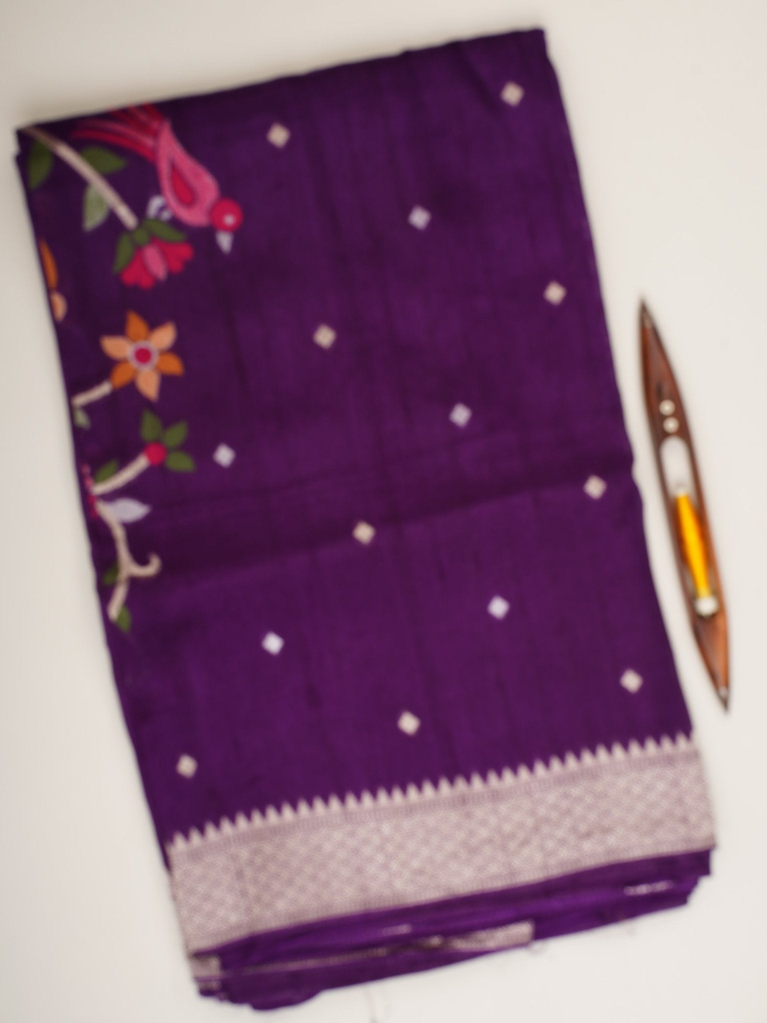 Georgette Violet Tussar Georgette - Manoranjitham Weaves - Handloom Store