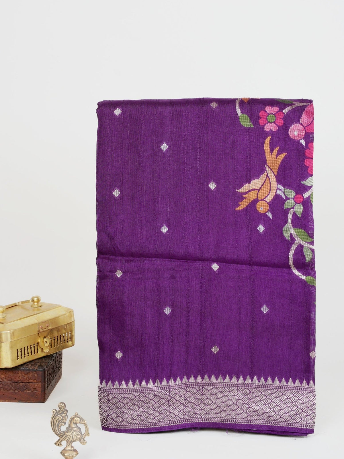 Georgette Violet Tussar Georgette - Manoranjitham Weaves - Handloom Store