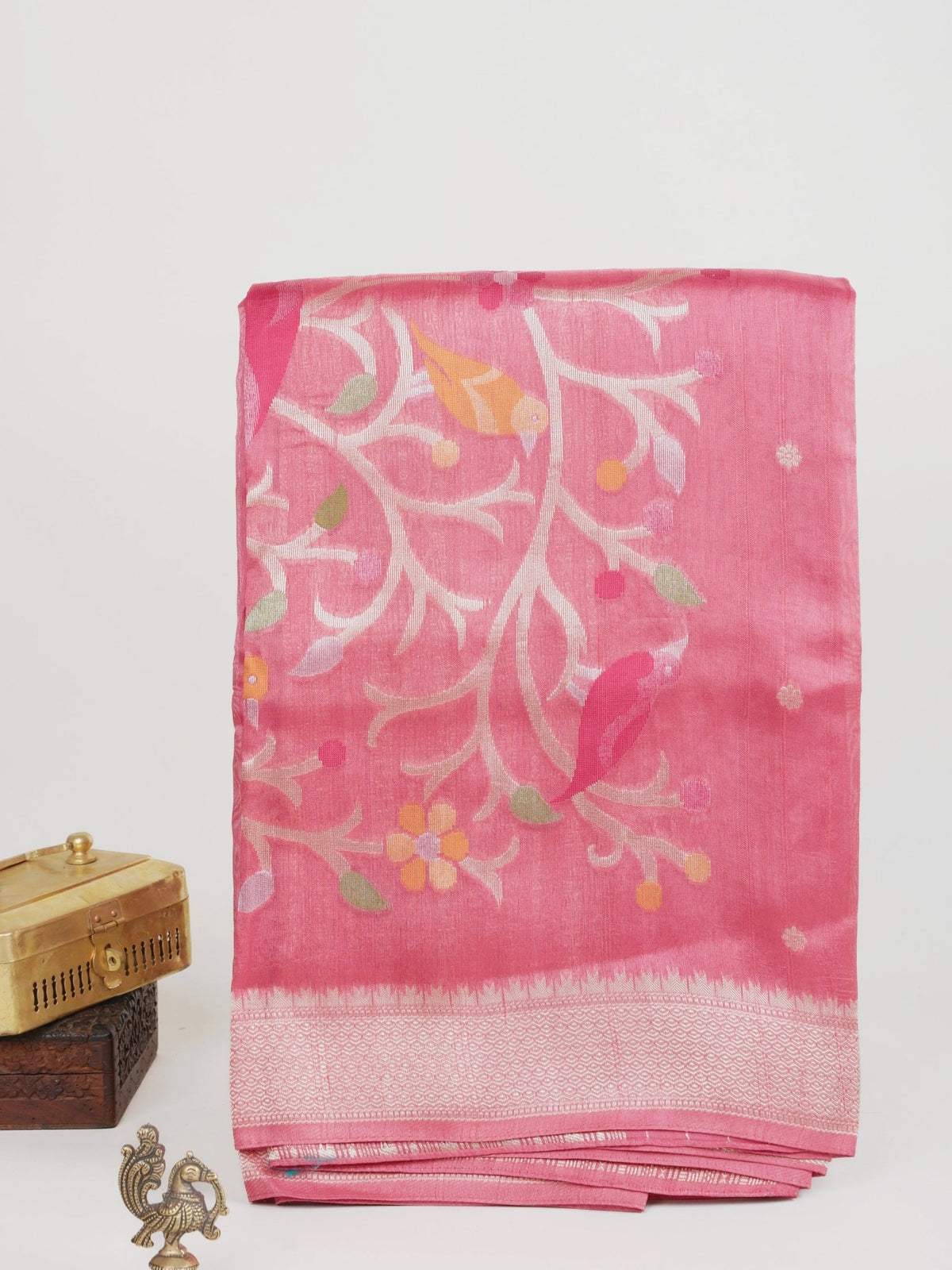 Georgette Pink Tussar Georgette - Manoranjitham Weaves - Handloom Store