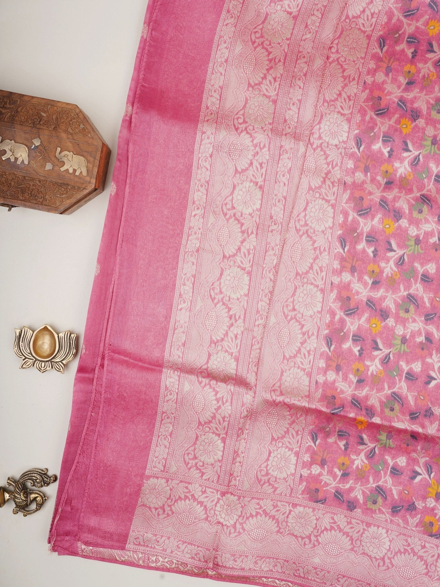 Georgette Pink Tussar Georgette - Manoranjitham Weaves - Handloom Store