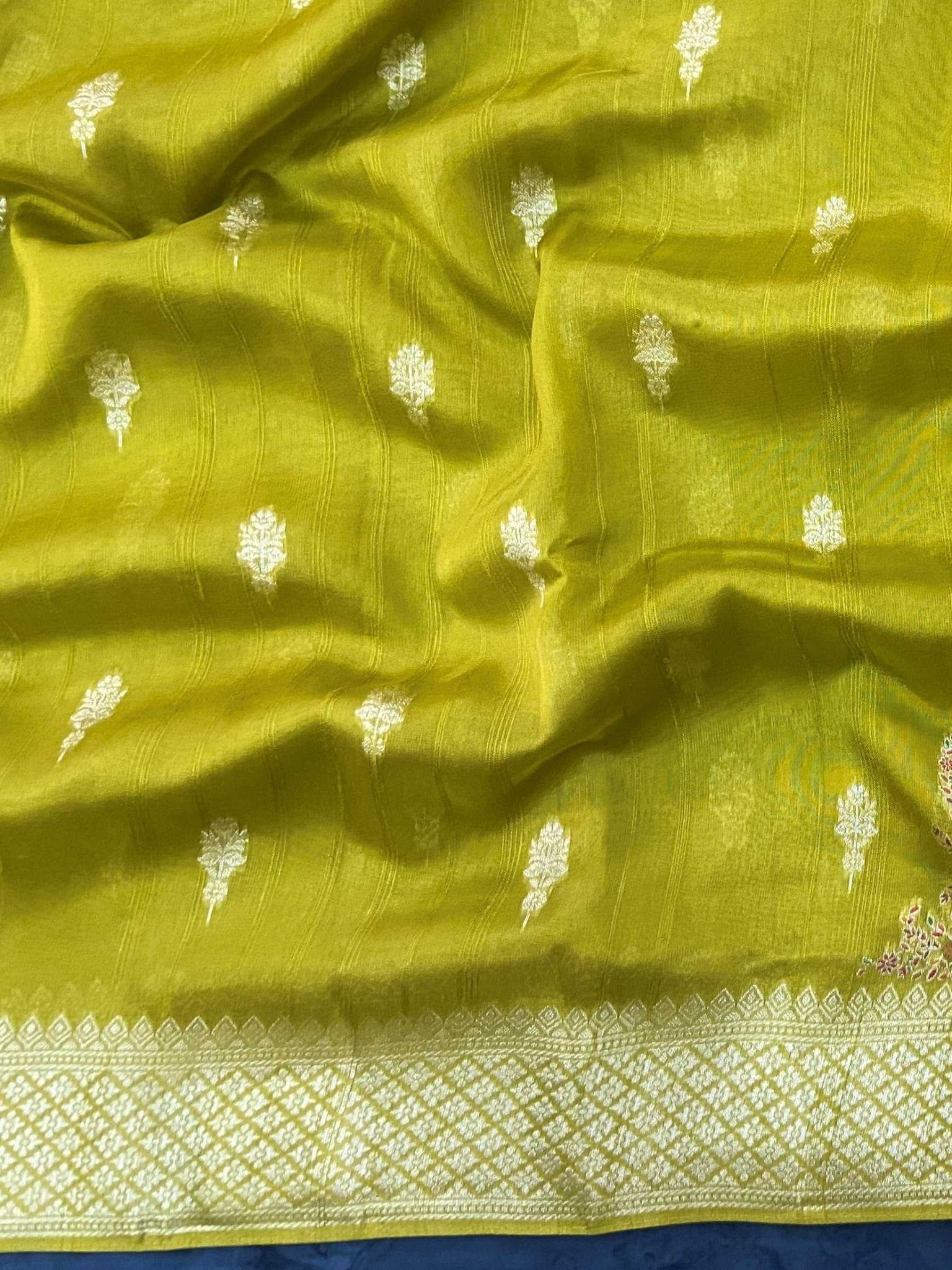 Georgette Lemon Yellow Tussar Georgette - Manoranjitham Weaves - Handloom Store