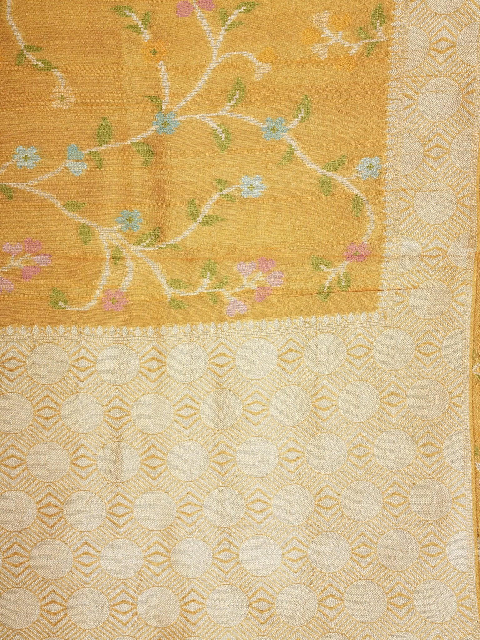 Georgette Yellow  Tussar Georgette - Manoranjitham Weaves - Handloom Store