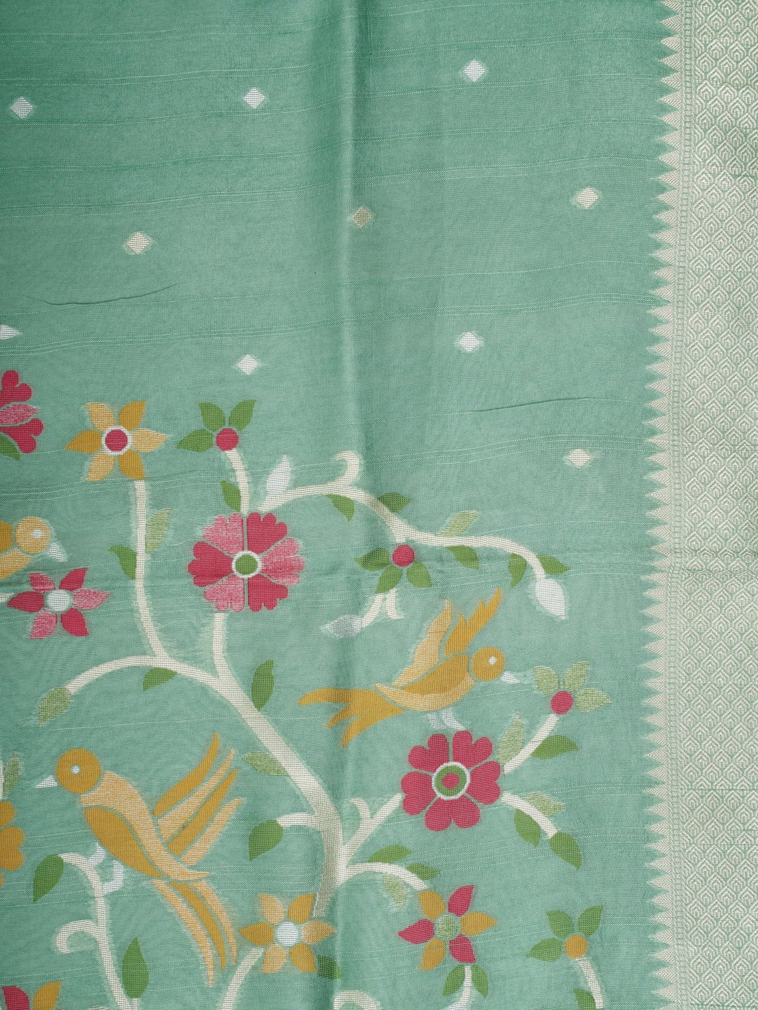 Georgette Sea Green Tussar Georgette - Manoranjitham Weaves - Handloom Store