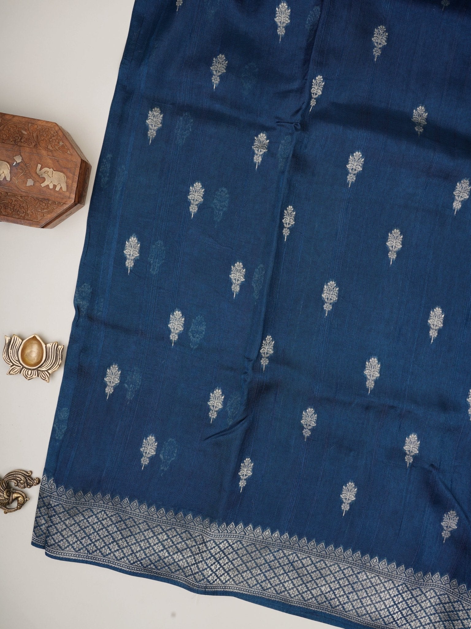 Georgette Blue Tussar Georgette - Manoranjitham Weaves - Handloom Store