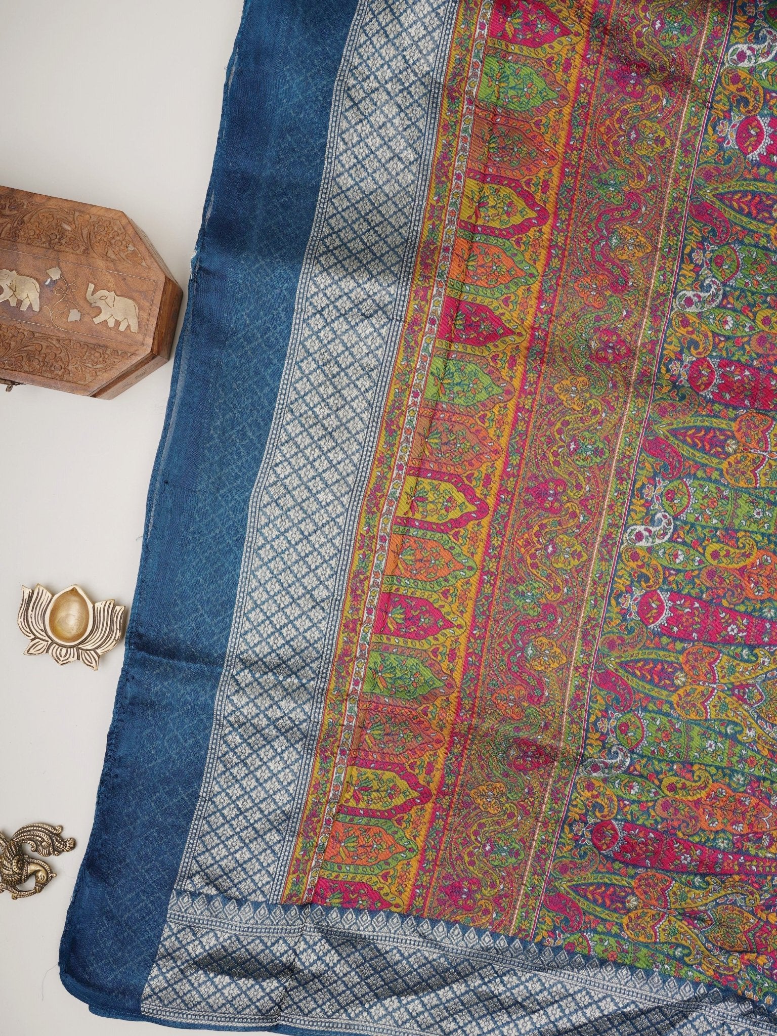 Georgette Blue Tussar Georgette - Manoranjitham Weaves - Handloom Store
