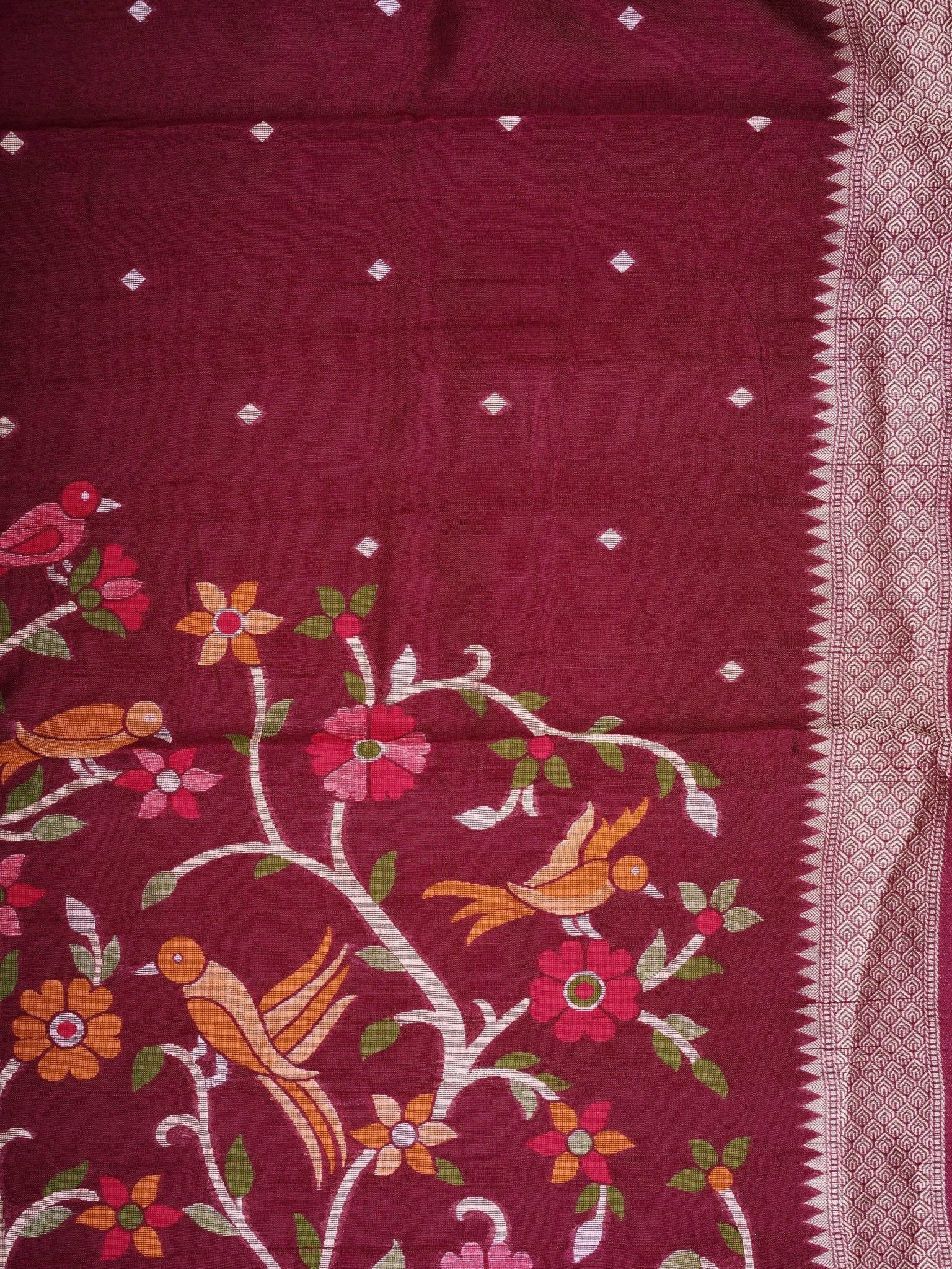 Georgette Maroon Tussar Georgette - Manoranjitham Weaves - Handloom Store
