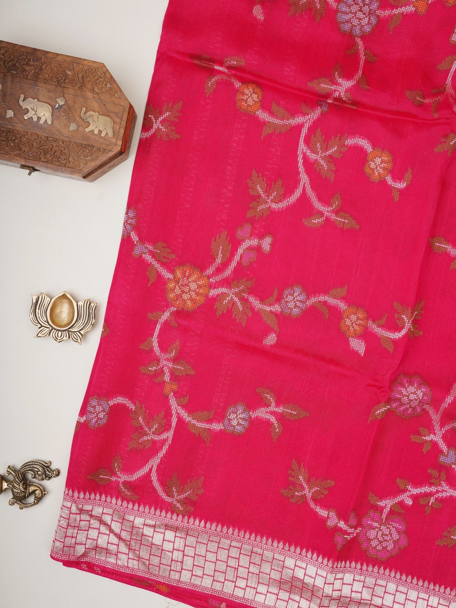 Georgette Pink Tussar Georgette - Manoranjitham Weaves - Handloom Store