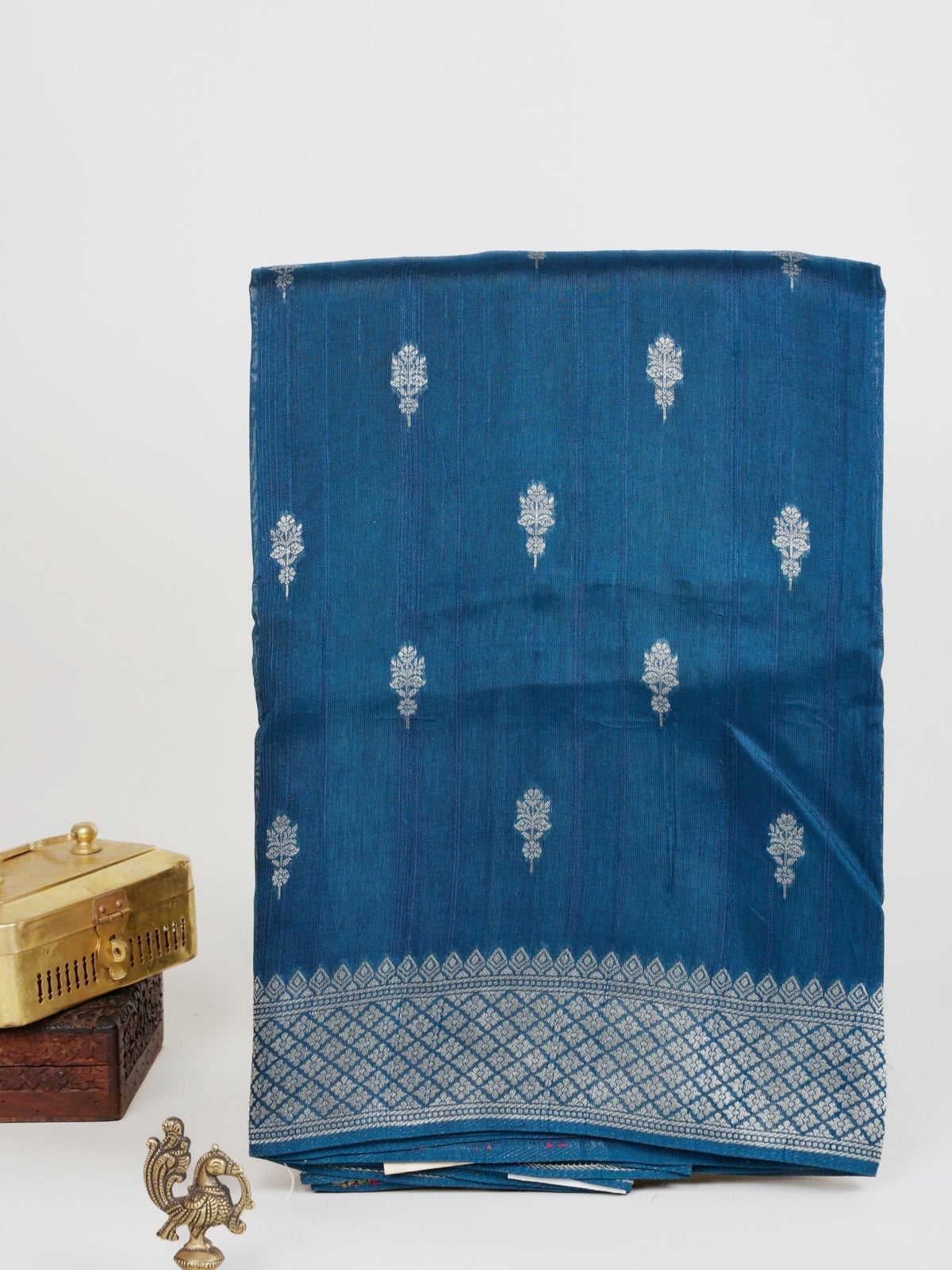 Georgette Blue Tussar Georgette - Manoranjitham Weaves - Handloom Store