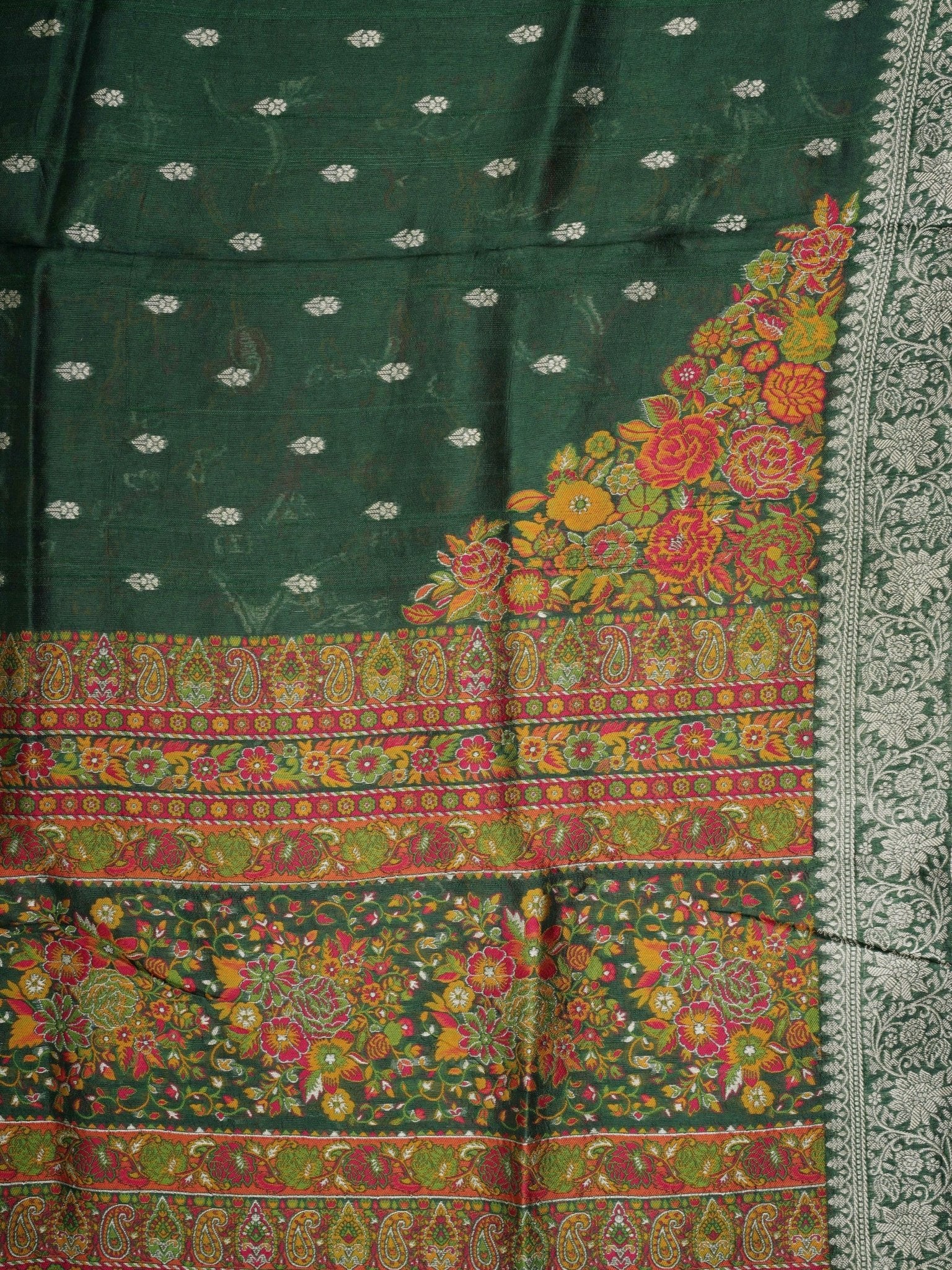 Georgette Green Tussar Georgette Manoranjitham Weaves - Handloom Store