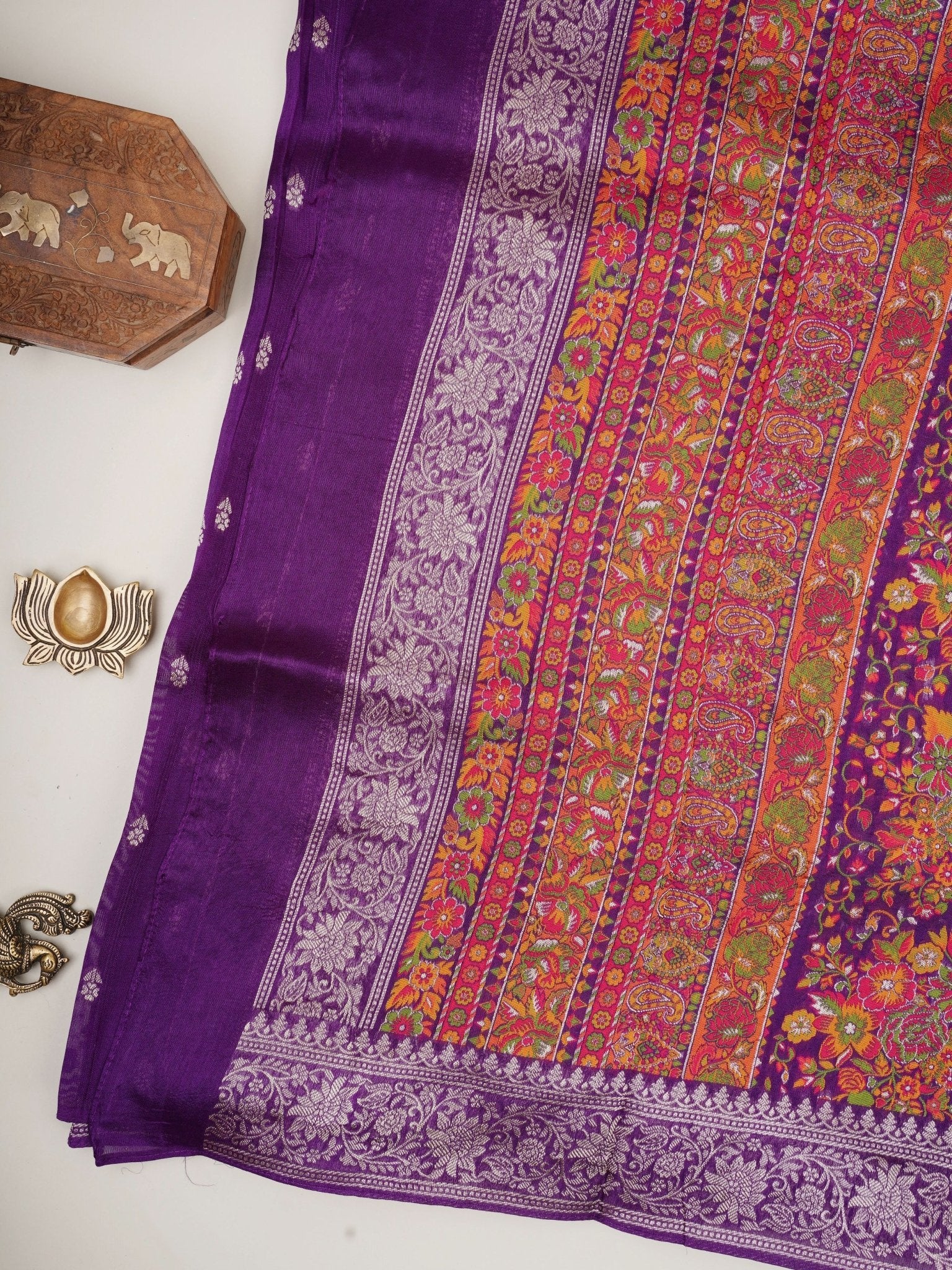 Georgette Purple Tussar Georgette - Manoranjitham Weaves - Handloom Store