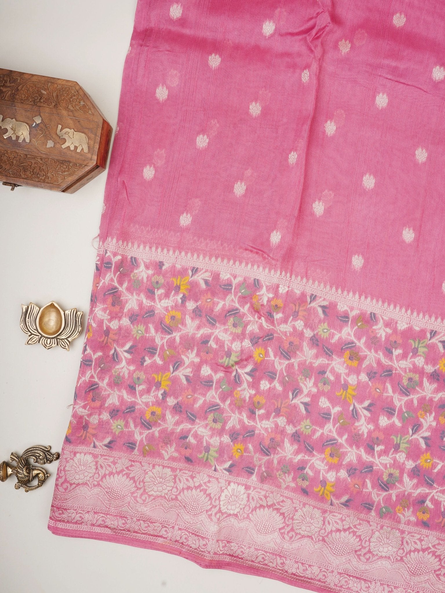 Georgette Pink Tussar Georgette - Manoranjitham Weaves - Handloom Store