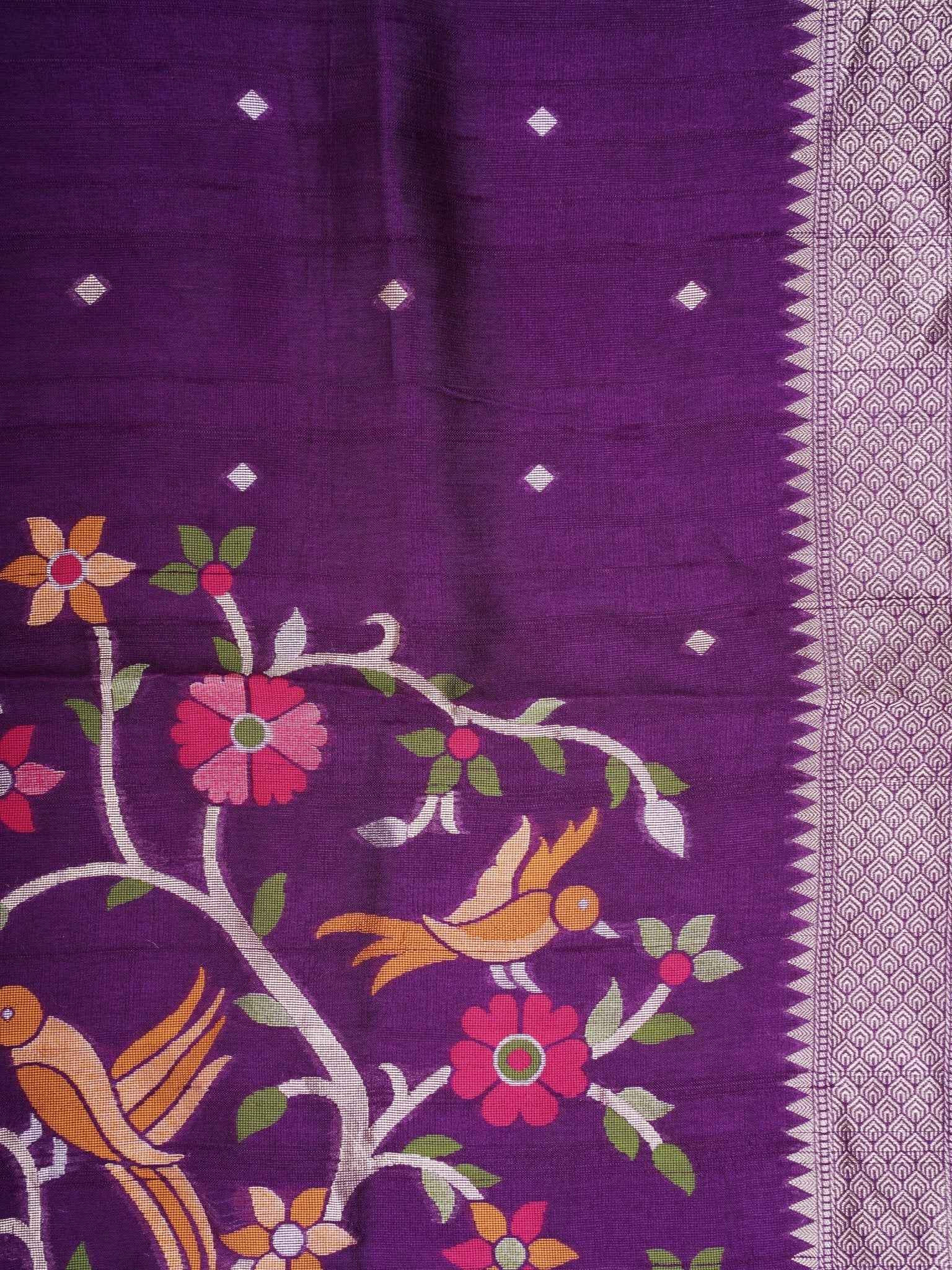 Georgette Violet Tussar Georgette - Manoranjitham Weaves - Handloom Store