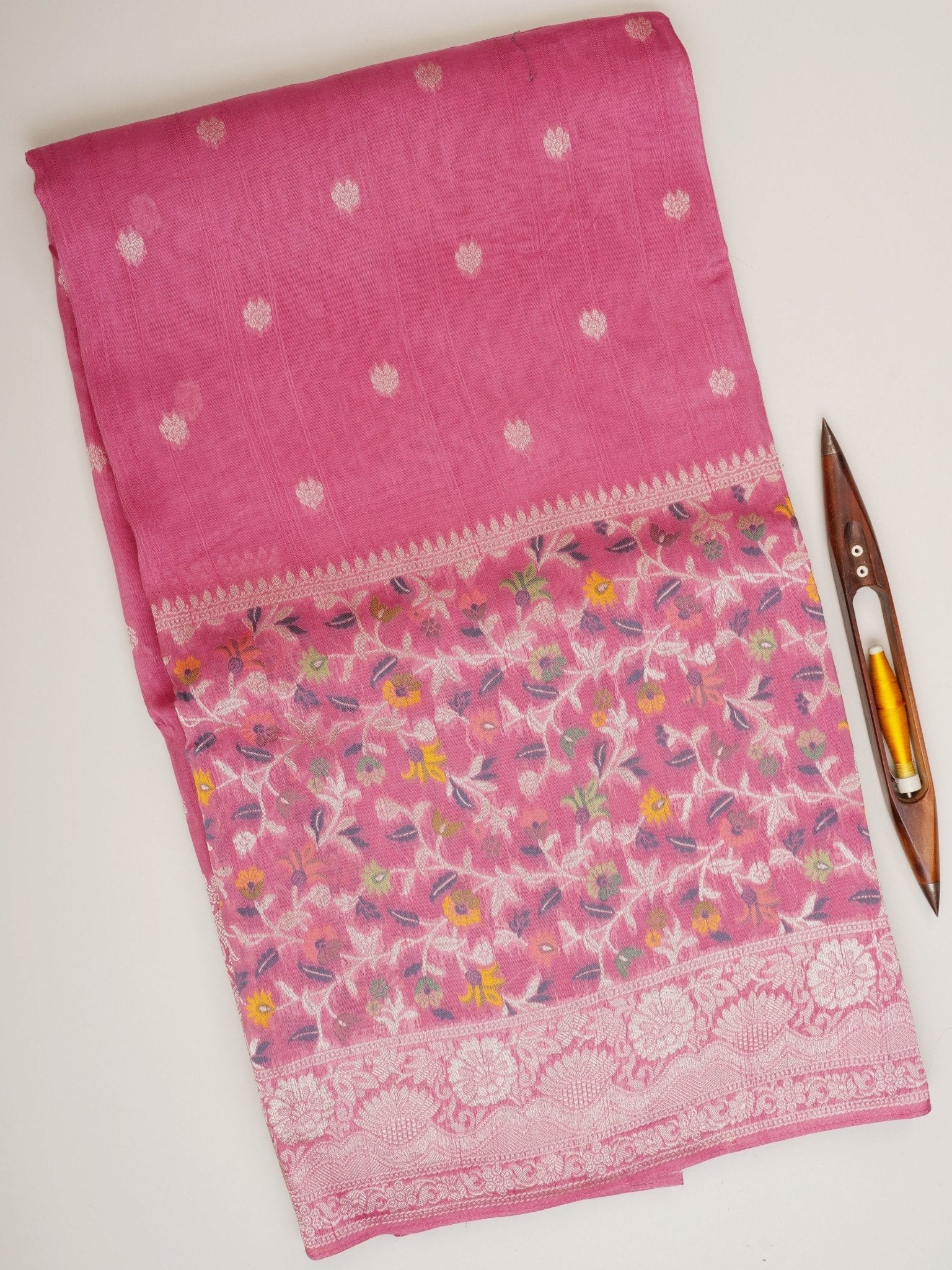 Georgette Pink Tussar Georgette - Manoranjitham Weaves - Handloom Store