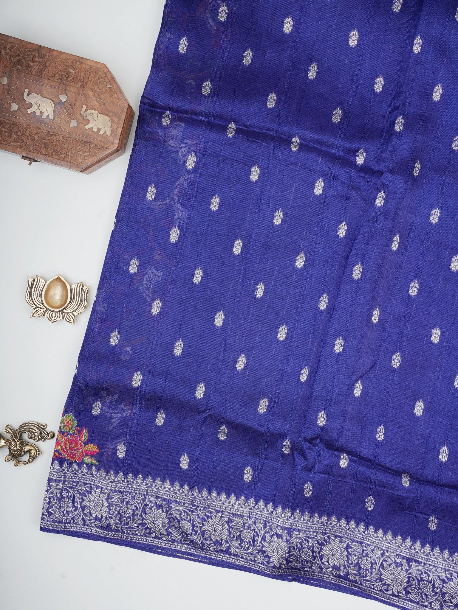 Georgette Royal Blue Tussar Georgette - Manoranjitham Weaves - Handloom Store