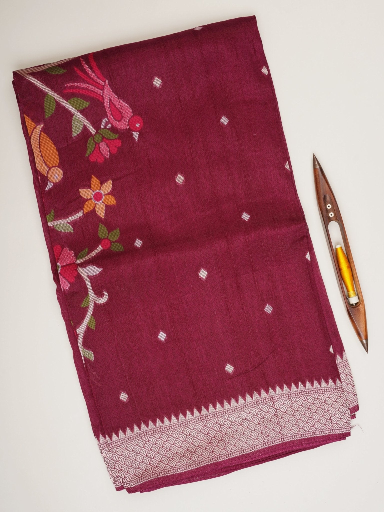 Georgette Maroon Tussar Georgette - Manoranjitham Weaves - Handloom Store